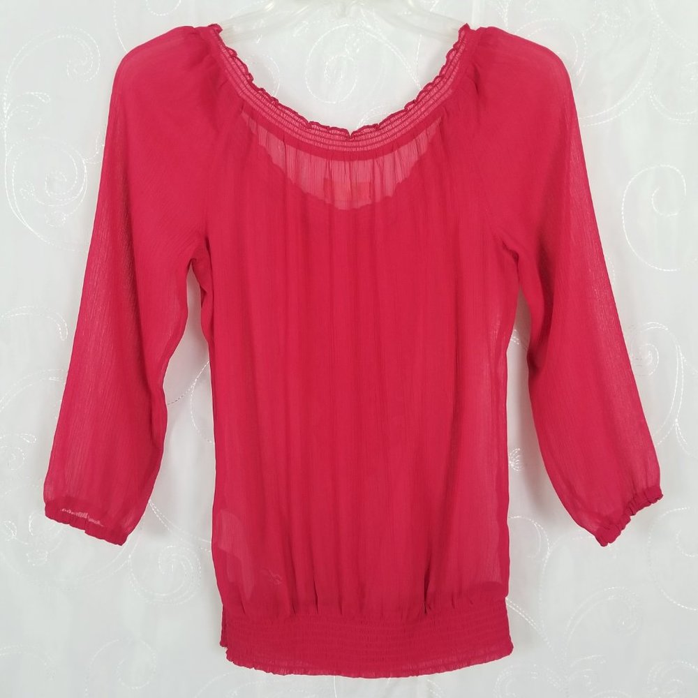 Hollister Sz XS Semi Sheer Top Fuchsia 3/4 Sleeve - Picture 2 of 7